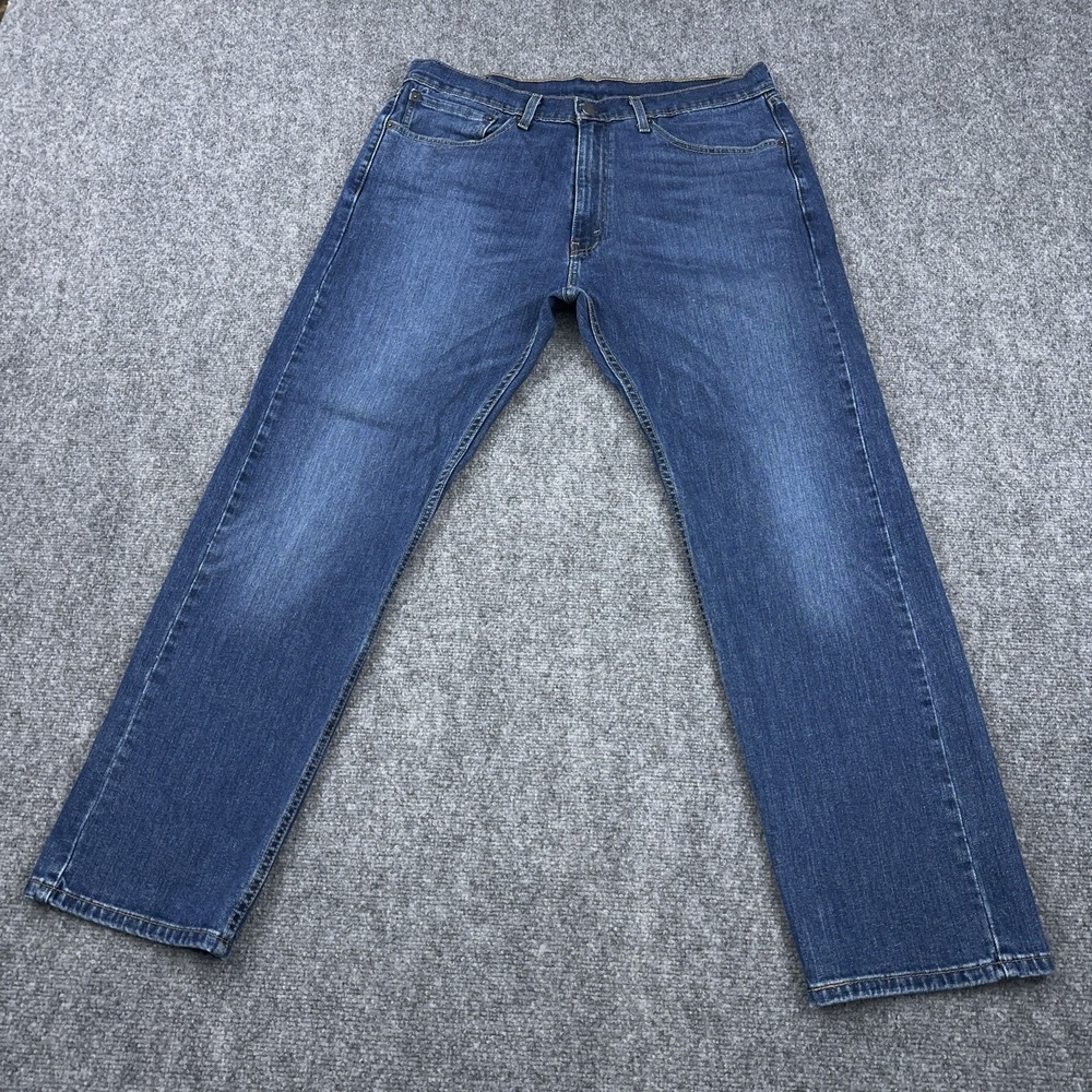 Levi's 505 Jeans Men's 36x30 Blue Straight Medium Wash Stretch Denim EUC - Picture 1 of 10